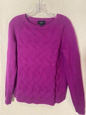 Lands' End Magenta Cable-Knit Crew Sweater size L Vibrant Playful.